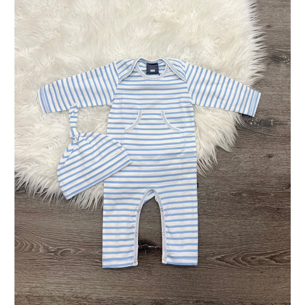 Toobydoo White & Light Blue Slim Leg Jumpsuit With‎ Hat B10427 6/12month
